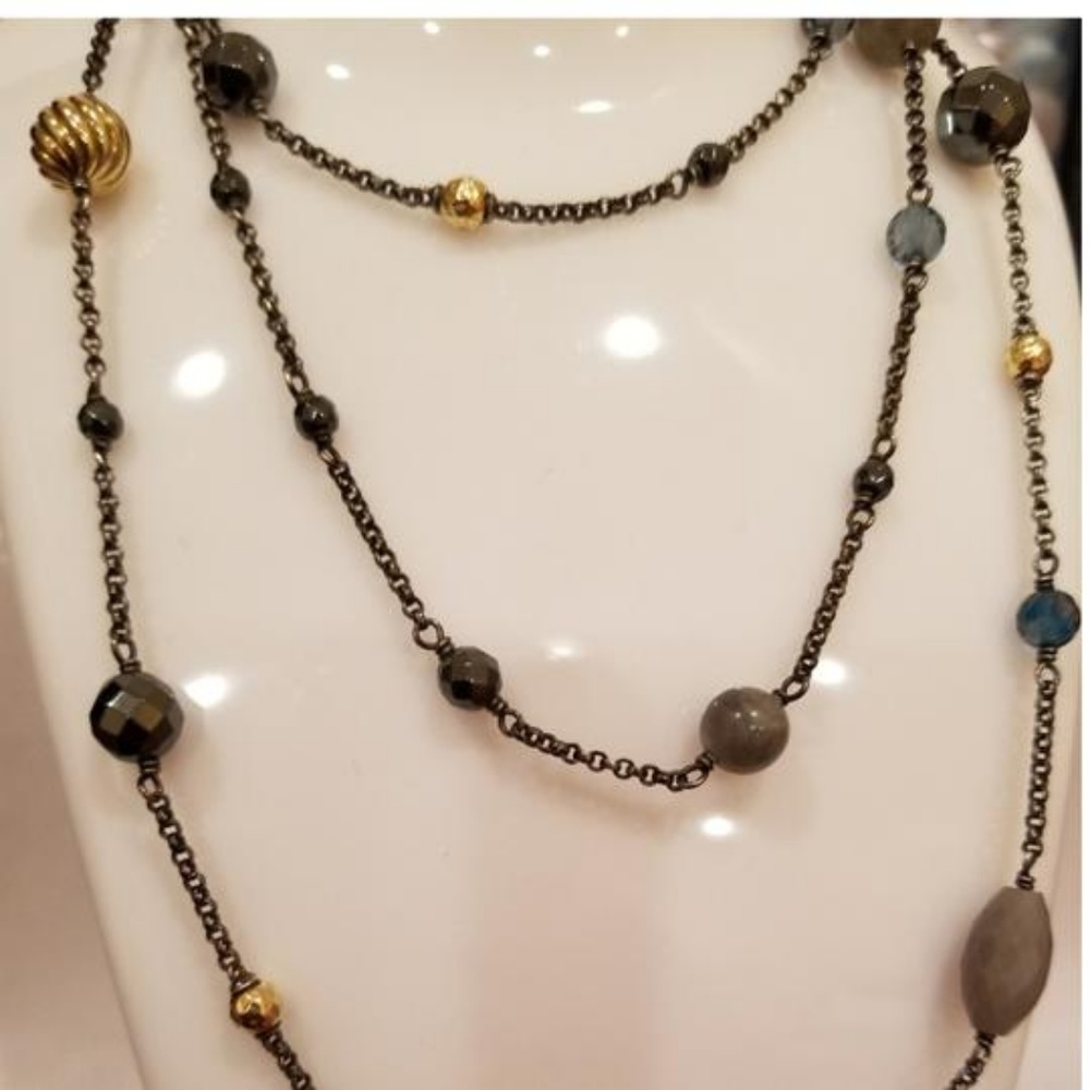 David Yurman Grey Silver 18k Long Bijoux Hematite - Picture 5 of 5